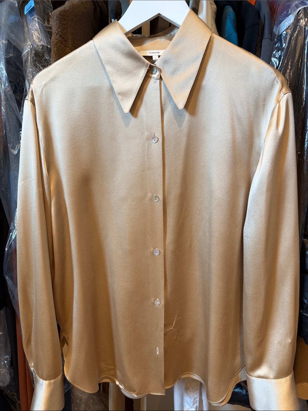 Vince Silk Champagne Button-Down Shirt - Women's Button Front Top